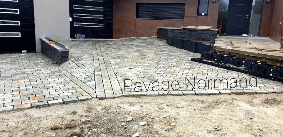 Pavé grès ocre nuancé 14x20 cm